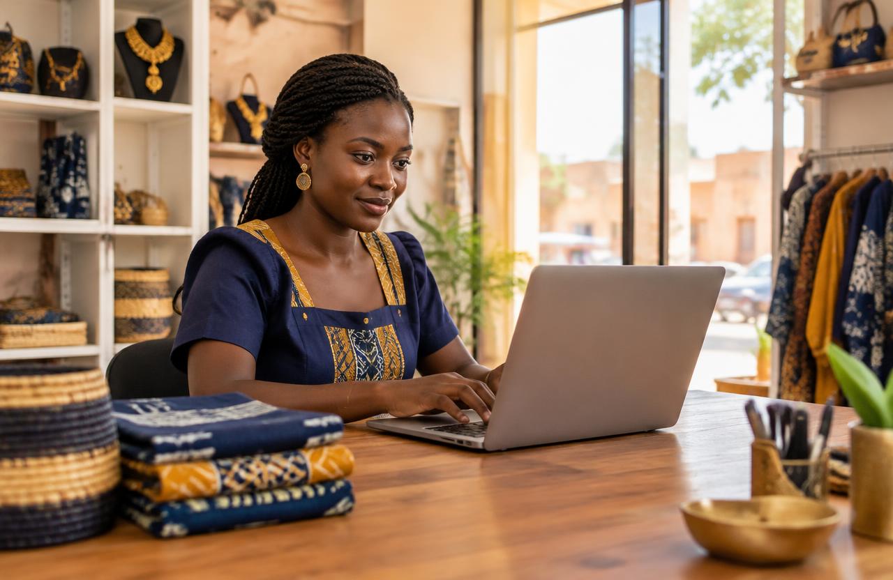Entrepreneure planifiant son activité sur ordinateur